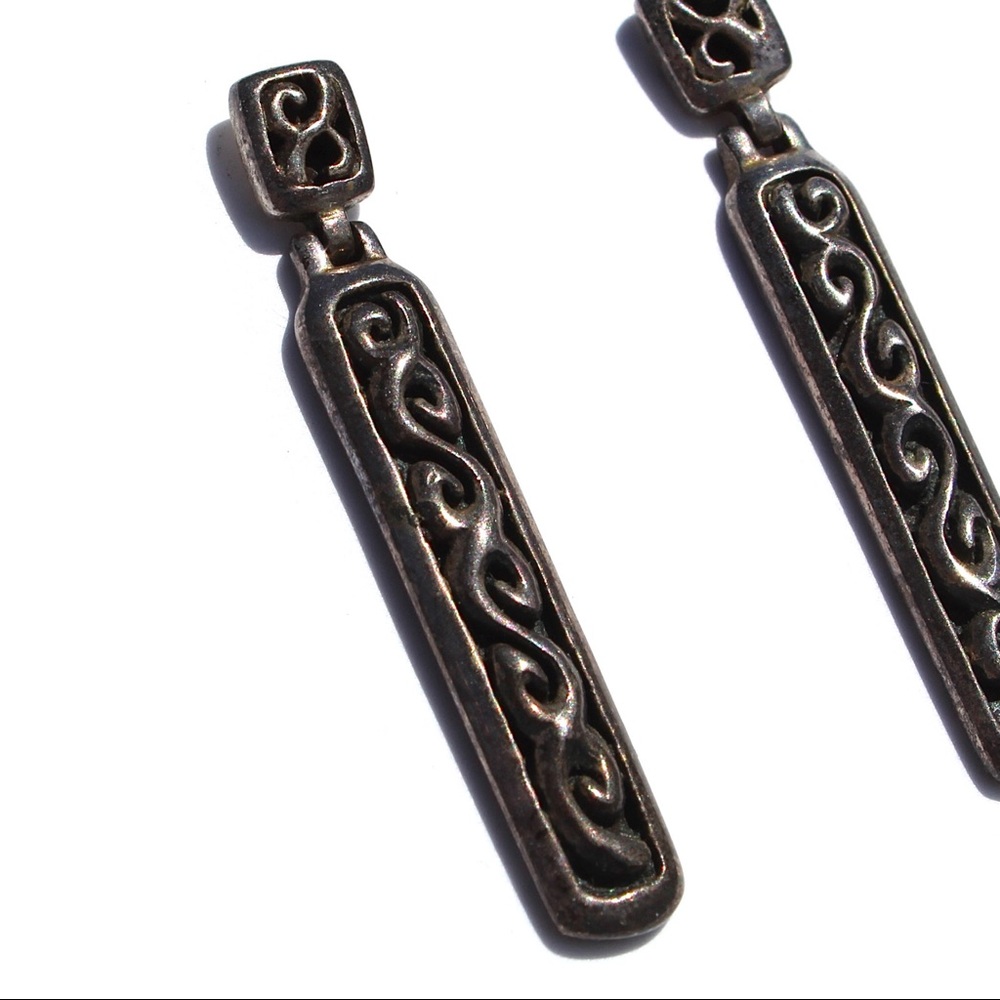 Vintage Sterling Silver Rectangle Dangle Earrings - image 2